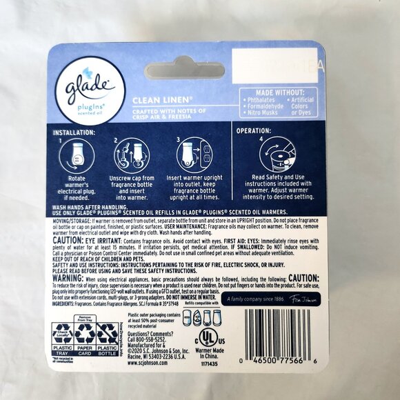 NEW Glade PlugIns Refills Air Freshener Starter Kit, Clean Linen - Picture 3 of 4